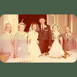 Angela H Ulliman and Harold E. Mann Wedding on May 23 1959.  Left to right is Edward and Mabel Ulliman, Angela, Harold, Florence Mann and Jacob Mann.